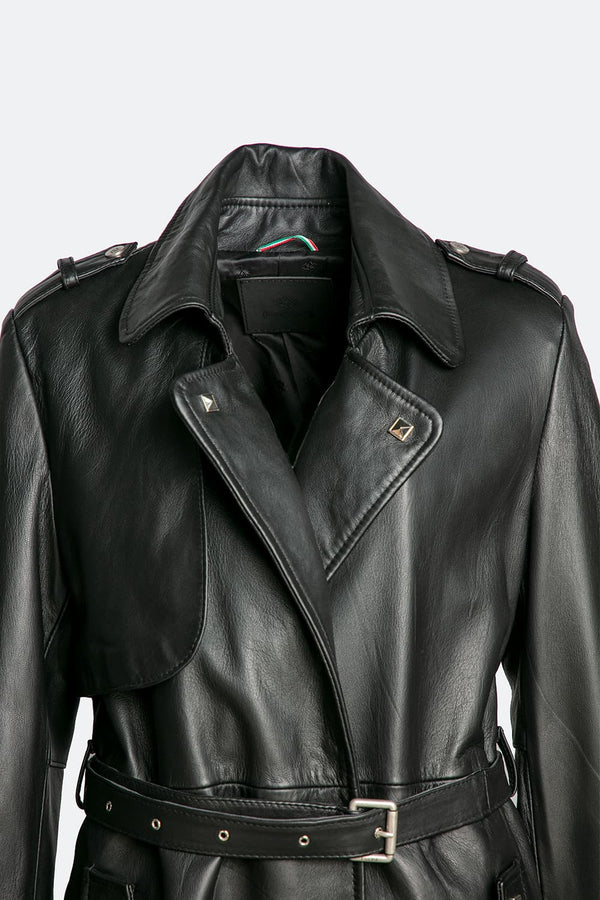 Trench donna Nero 100% vera pelle Made in Italy - Barone Firenze