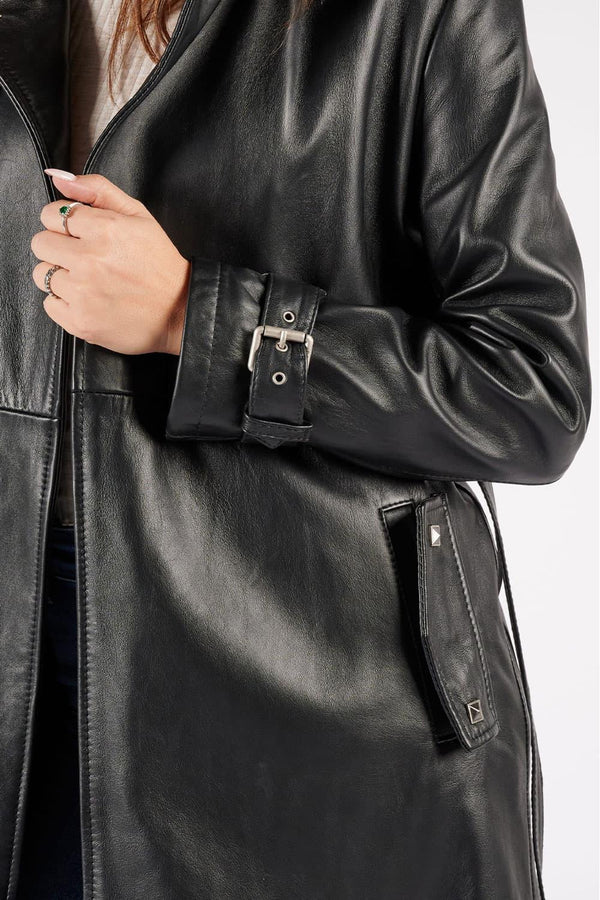 Trench donna Nero 100% vera pelle Made in Italy - Barone Firenze
