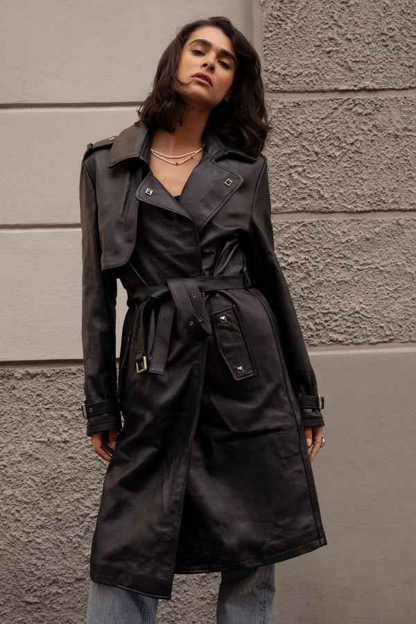 Trench donna Nero 100% vera pelle Made in Italy - Barone Firenze