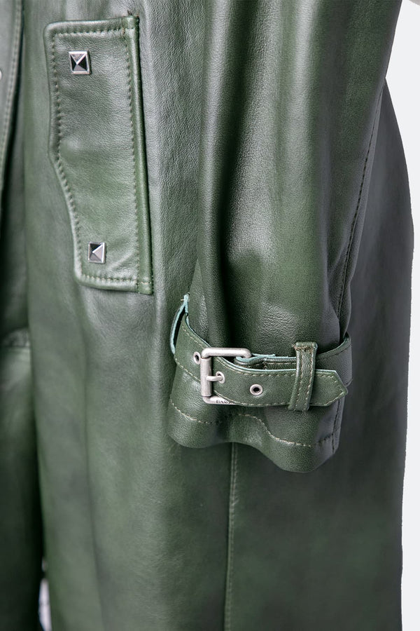Trench donna Verde 100% vera pelle Made in Italy - Barone Firenze