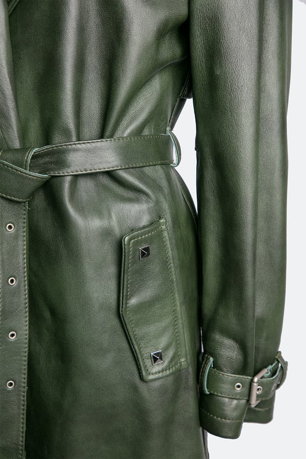 Trench donna Verde 100% vera pelle Made in Italy - Barone Firenze