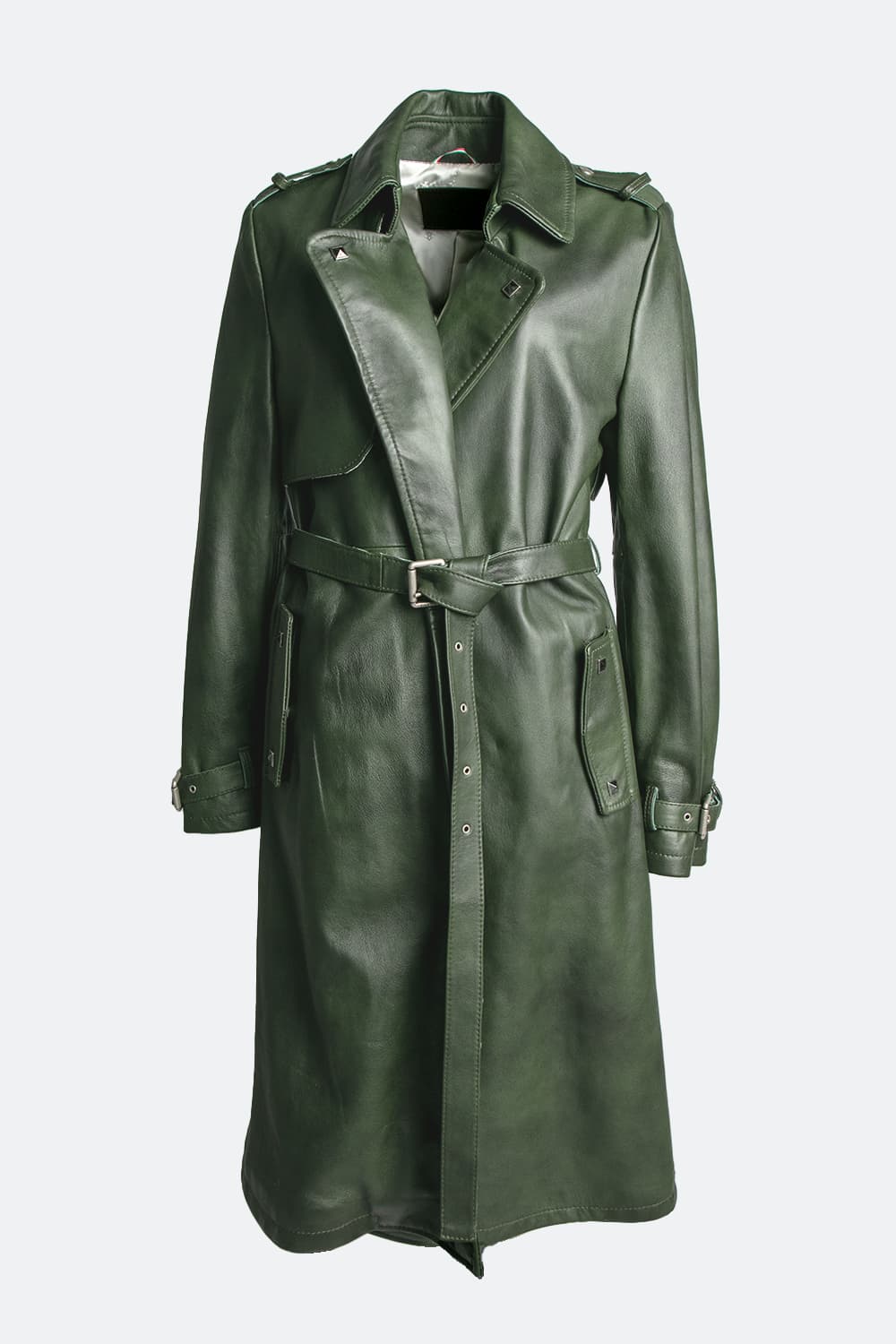 Trench donna Verde 100% vera pelle Made in Italy - Barone Firenze