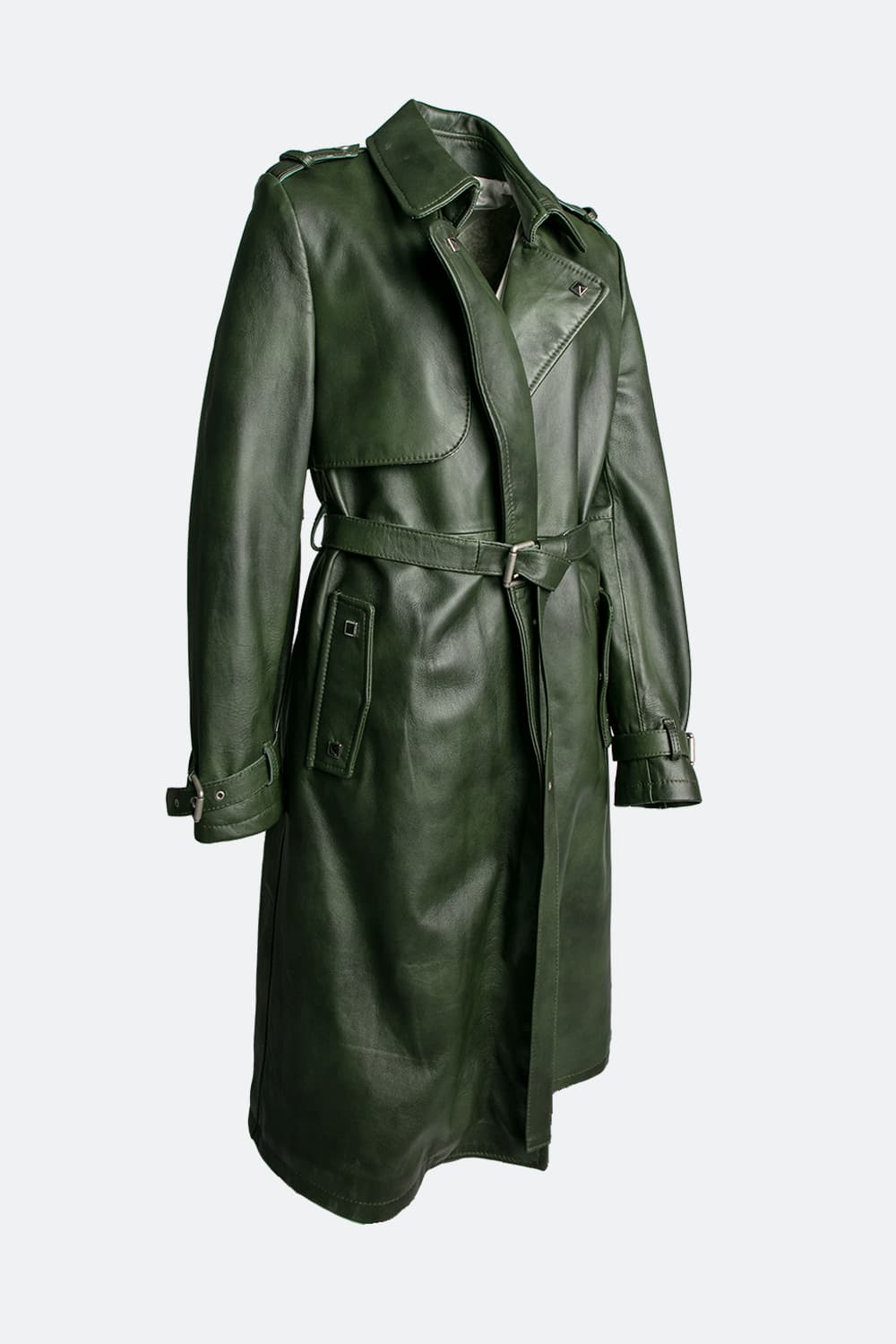 Trench donna Verde 100% vera pelle Made in Italy - Barone Firenze