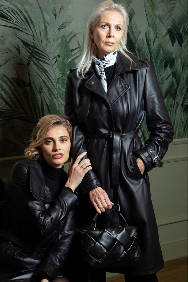 Trench donna Nero 100% vera pelle Made in Italy - Barone Firenze