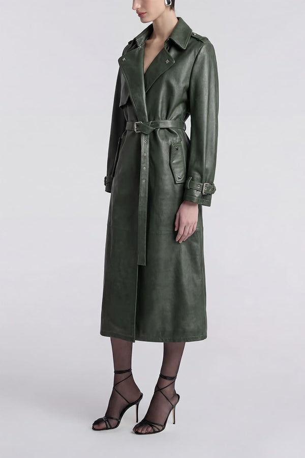Trench donna Verde 100% vera pelle Made in Italy - Barone Firenze