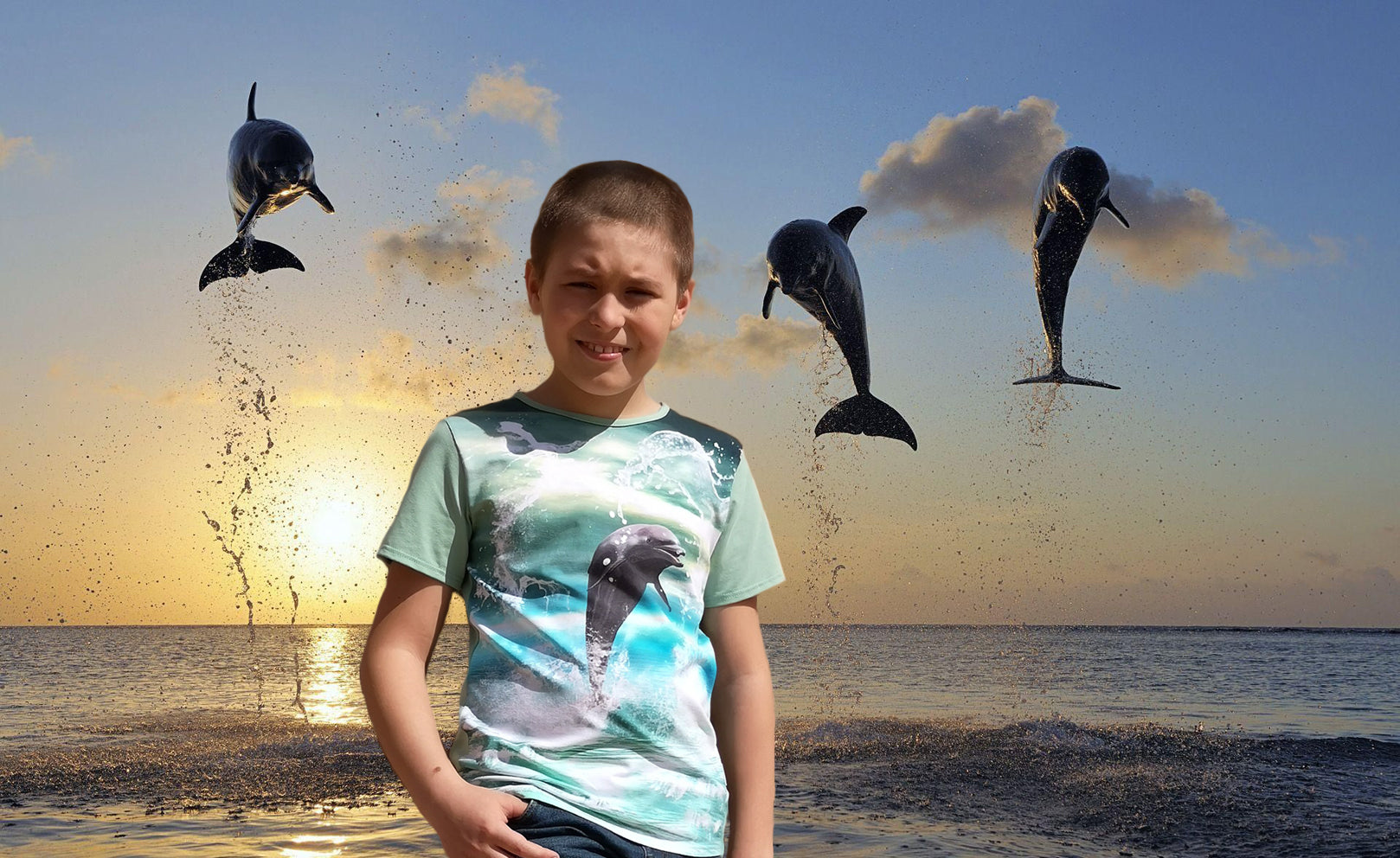 Boys' Dolphin T-Shirt in Mint IKAB