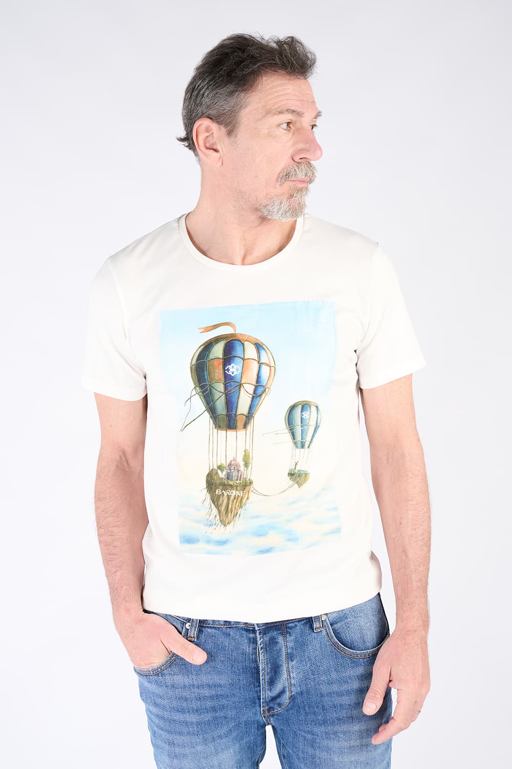 T-shirt Mongolfiera bianca Uomo 100% Made in Italy - Barone Firenze