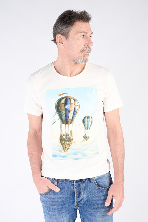 T-shirt Mongolfiera bianca Uomo 100% Made in Italy - Barone Firenze
