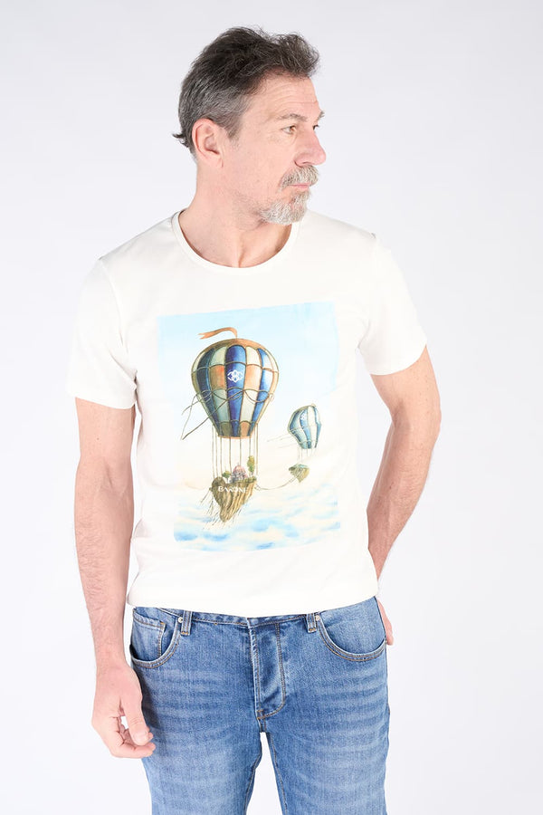 T-shirt Mongolfiera bianca Uomo 100% Made in Italy - Barone Firenze