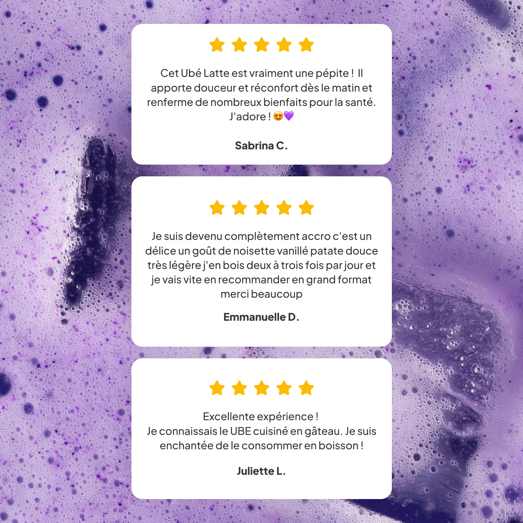 3 avis 5 étoiles sur l'ube latte nümorning