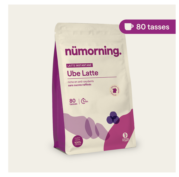 Sachet d'ube latte bio en poudre nümorning, en format 80 tasses