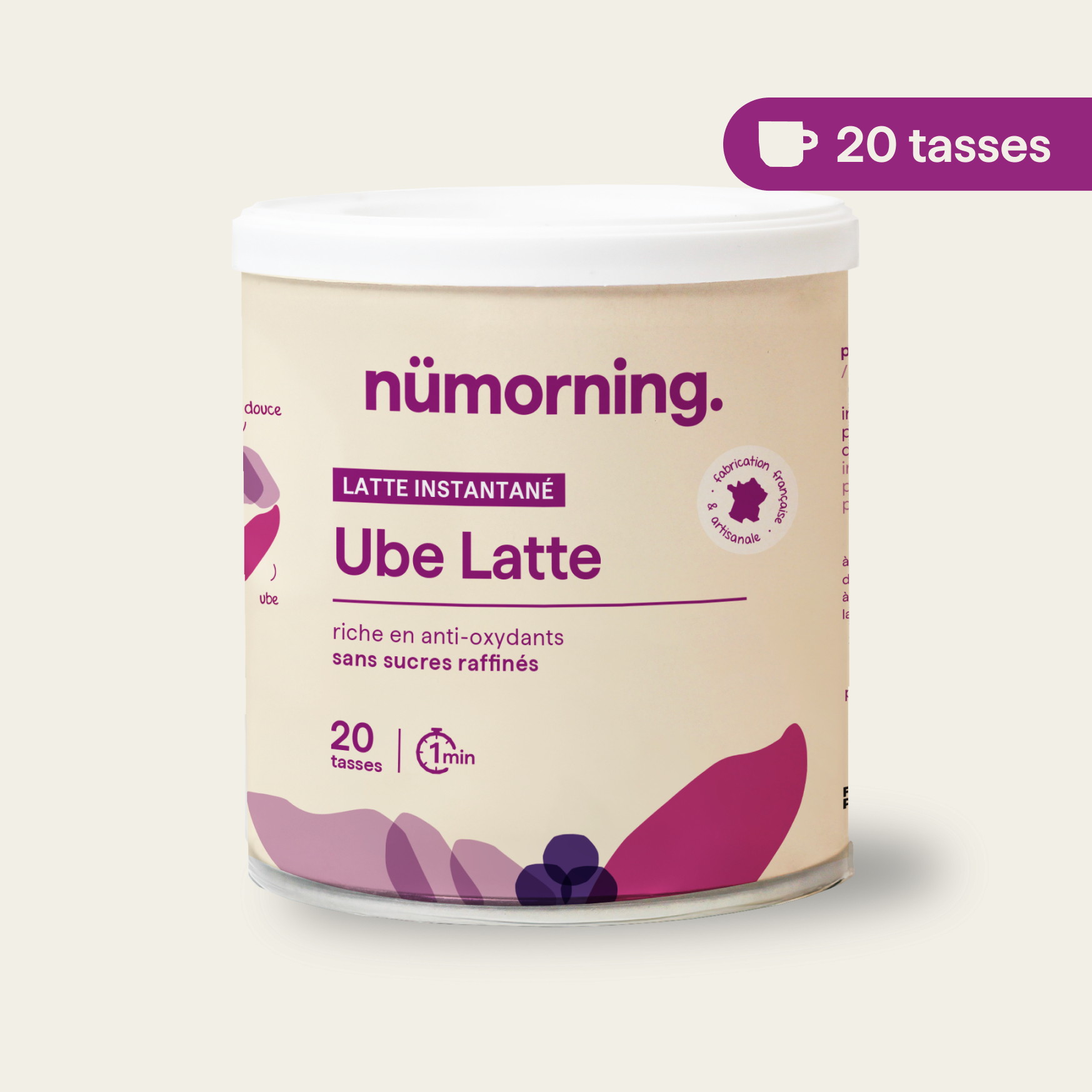 Pot d'ube latte bio en poudre nümorning, en format 20 tasses