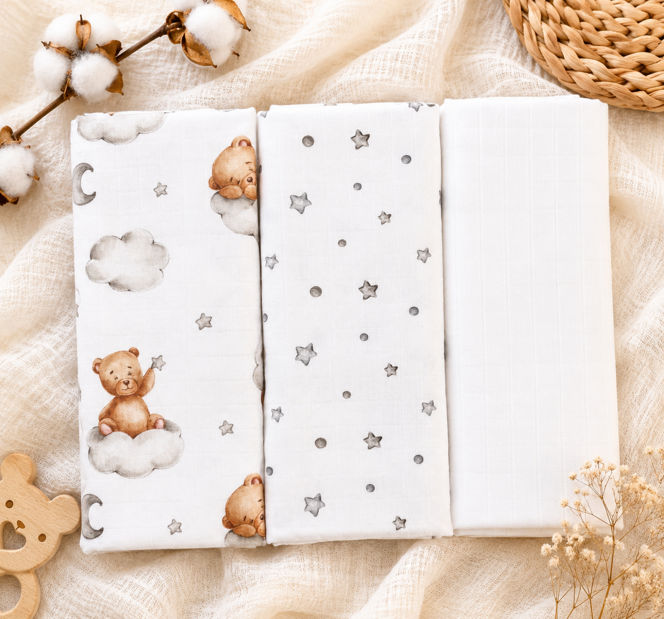 Set 3/1 premium debljih pamučnih tetra pelena - Uspavani medo