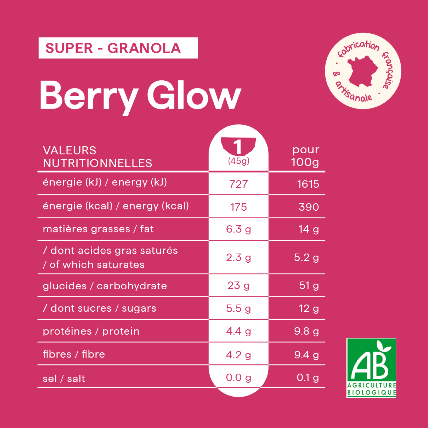 Tableau des valeurs nutritionnelles du granola au collagène nümorning