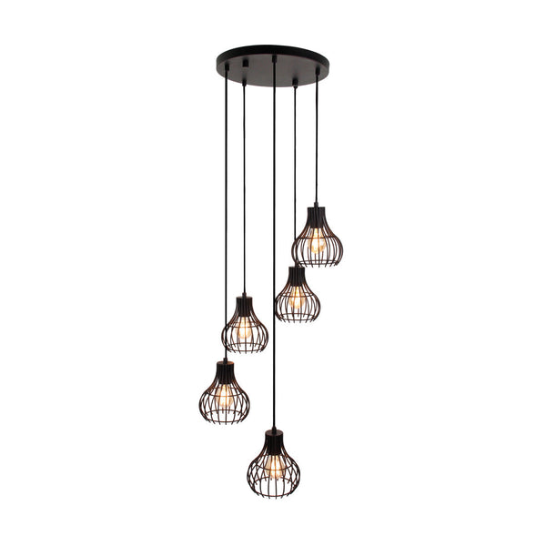 Moderne zwarte hanglamp Goccia met vijf lichtbronnen. Perfect voor een eigentijdse ambiance boven de eettafel.