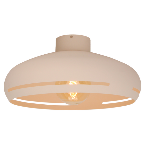 Modern vormgegeven plafondlamp in een zachte crème kleur. Perfect voor het creëren van een sfeervolle ambiance in huis.
