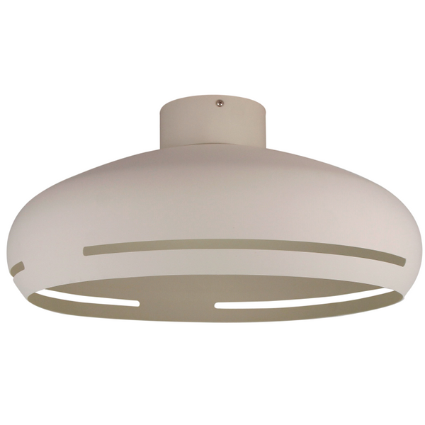 Een detailfoto van de moderne Striscia plafondlamp in crème.