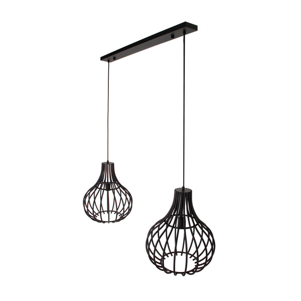 Gedetailleerde close-up van de zwarte hanglamp Goccia. Het unieke draaddesign voegt een moderne flair toe aan je interieur.