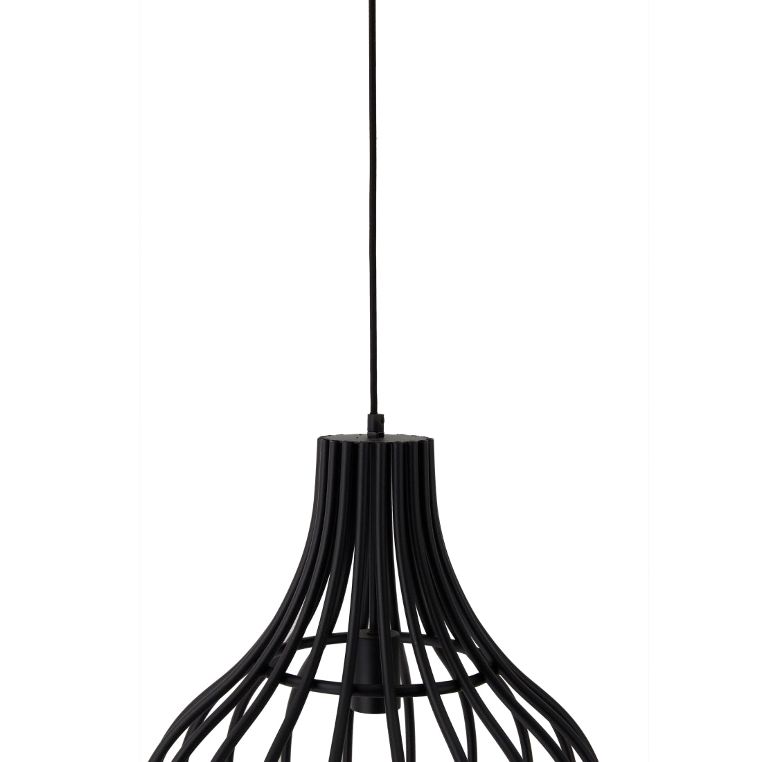 Een gedetailleerde blik op de zwarte hanglamp Goccia. Deze lamp voegt een moderne touch toe aan elke eetruimte.