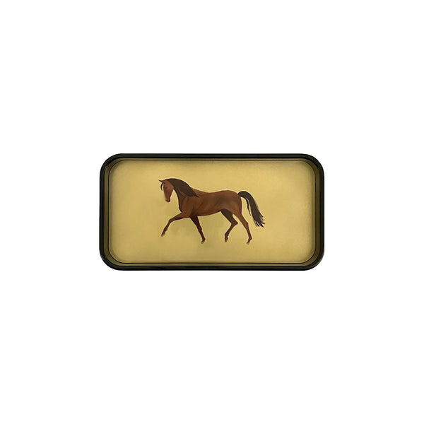 Vassoio in ottone lucido a forma di cavallo