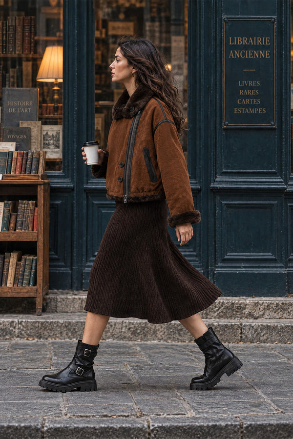 Viktoria Shearling Style Leather/Chocolate