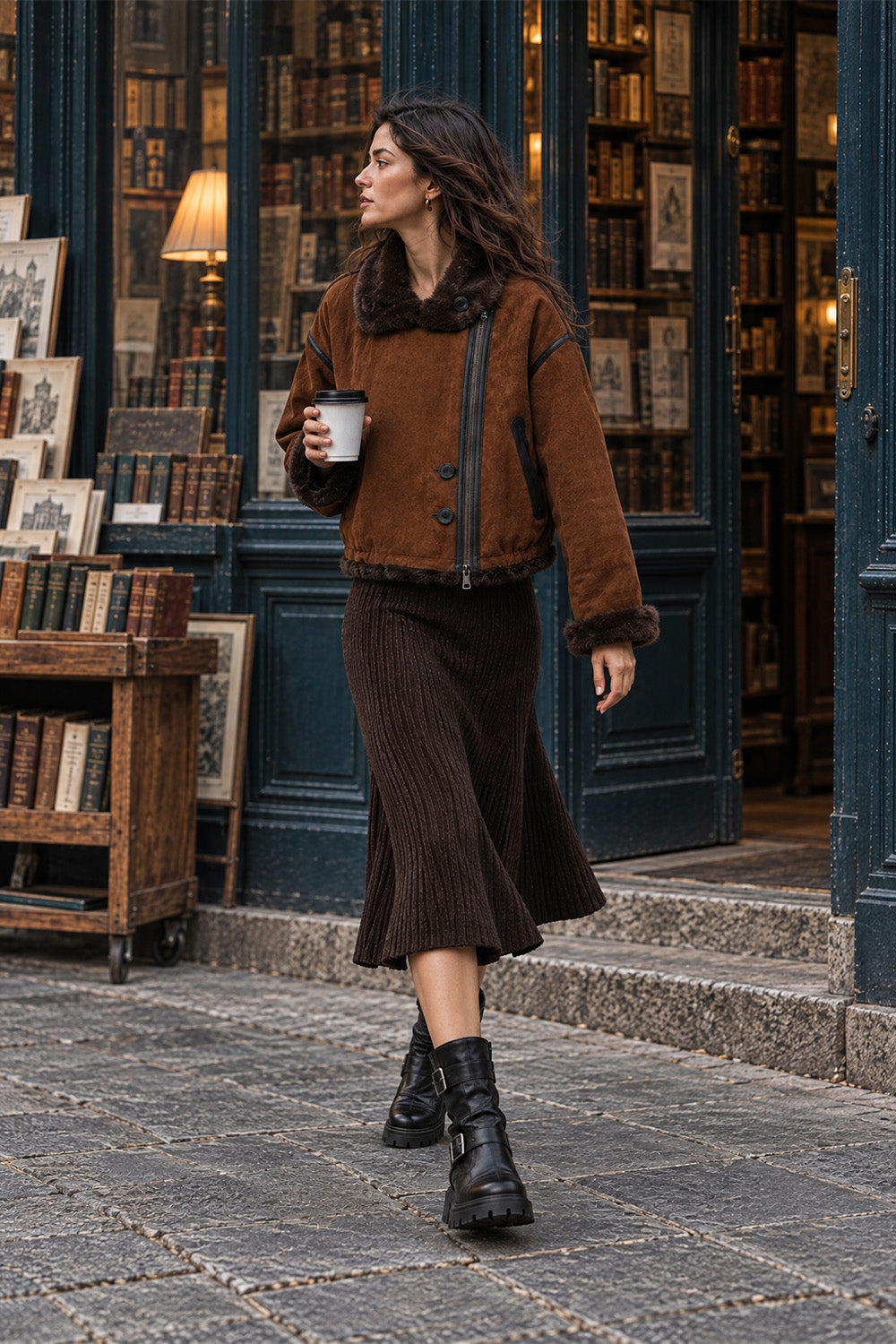 Viktoria Shearling Style Leather/Chocolate