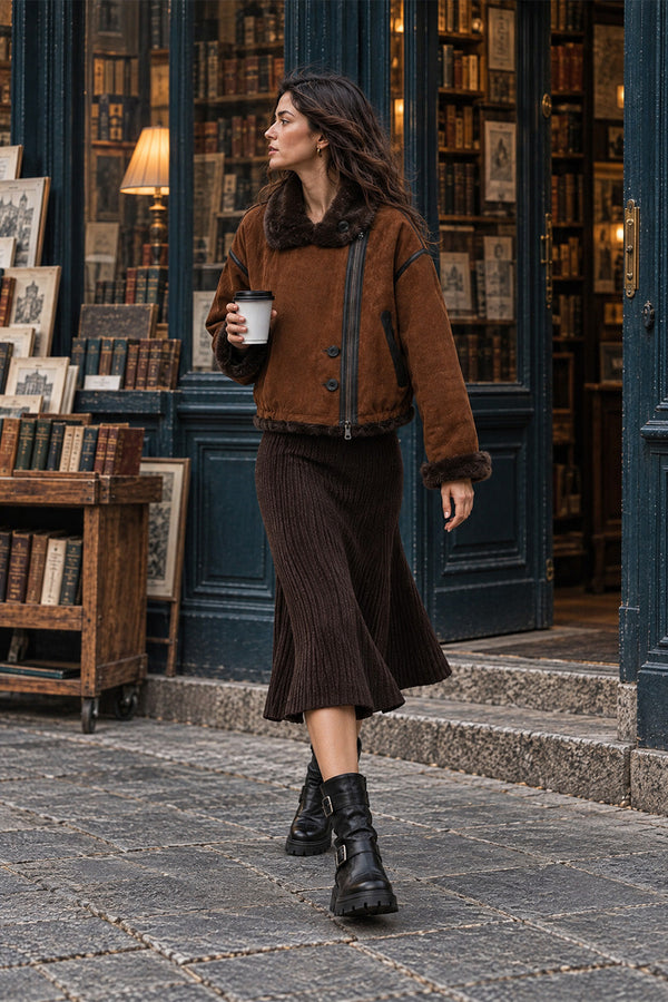 Viktoria Shearling Style Leather/Chocolate
