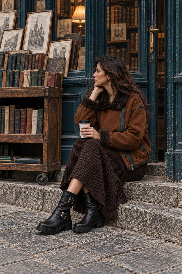 Viktoria Shearling Style Leather/Chocolate