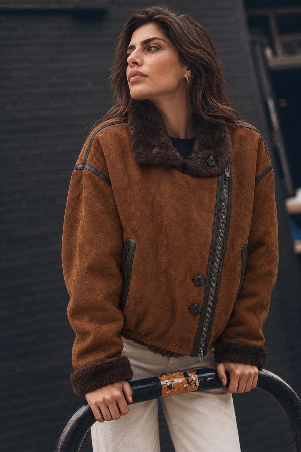 Viktoria Shearling Style Leather/Chocolate