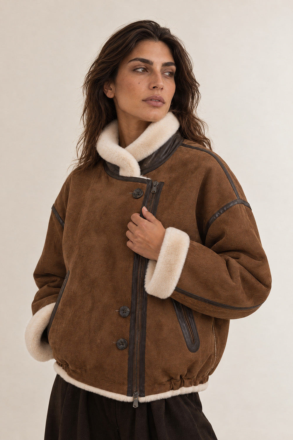 Viktoria Shearling Style Tobacco/Cream
