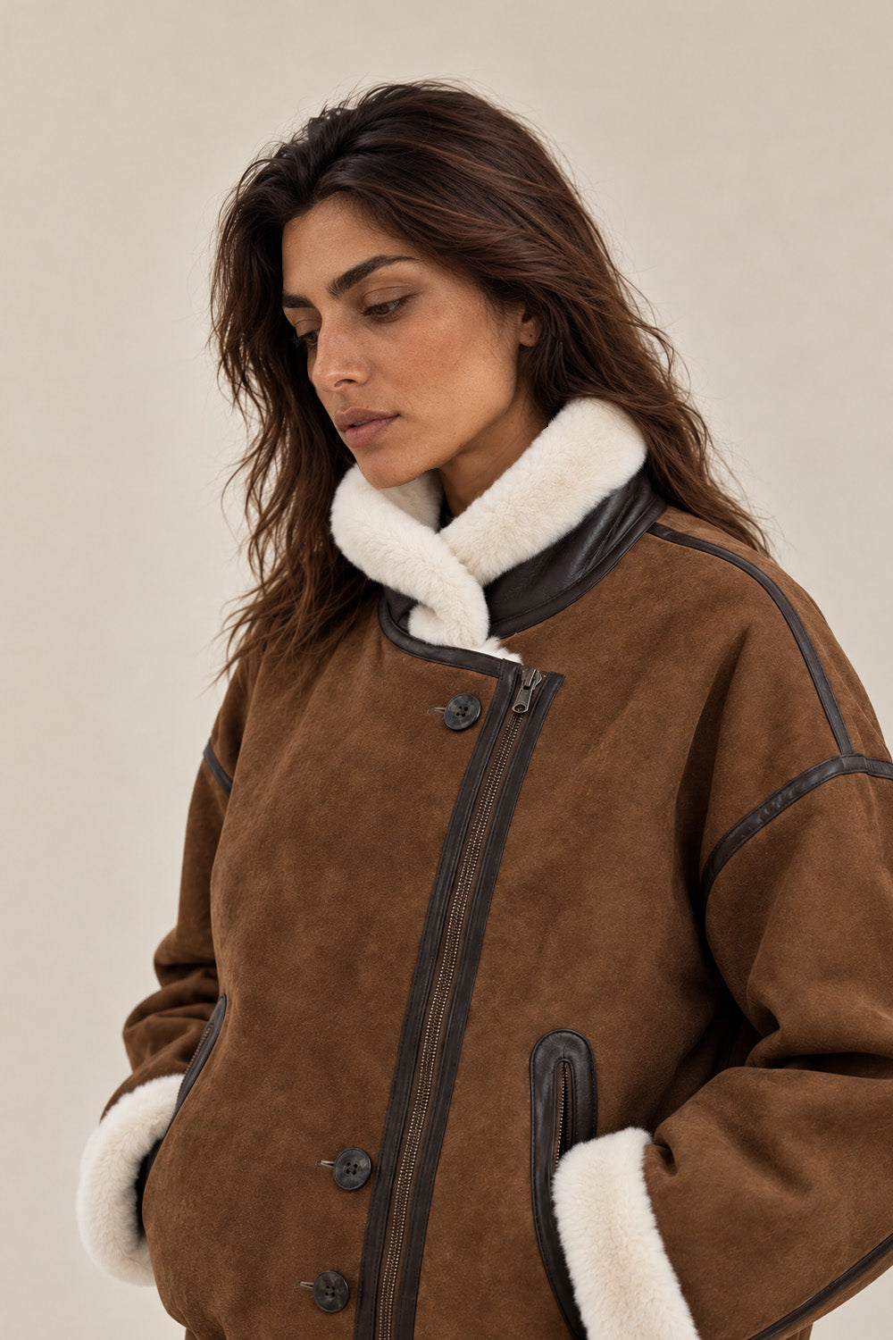 Viktoria Shearling Style Tobacco/Cream