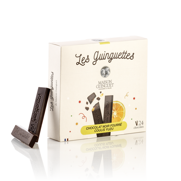 DARK CHOCOLATE FILLED GUINGUETTES WITH YUZU SAUCE