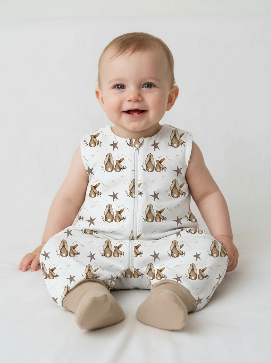 Tanja two-layer sleeping bag with legs - Bunnies and stars