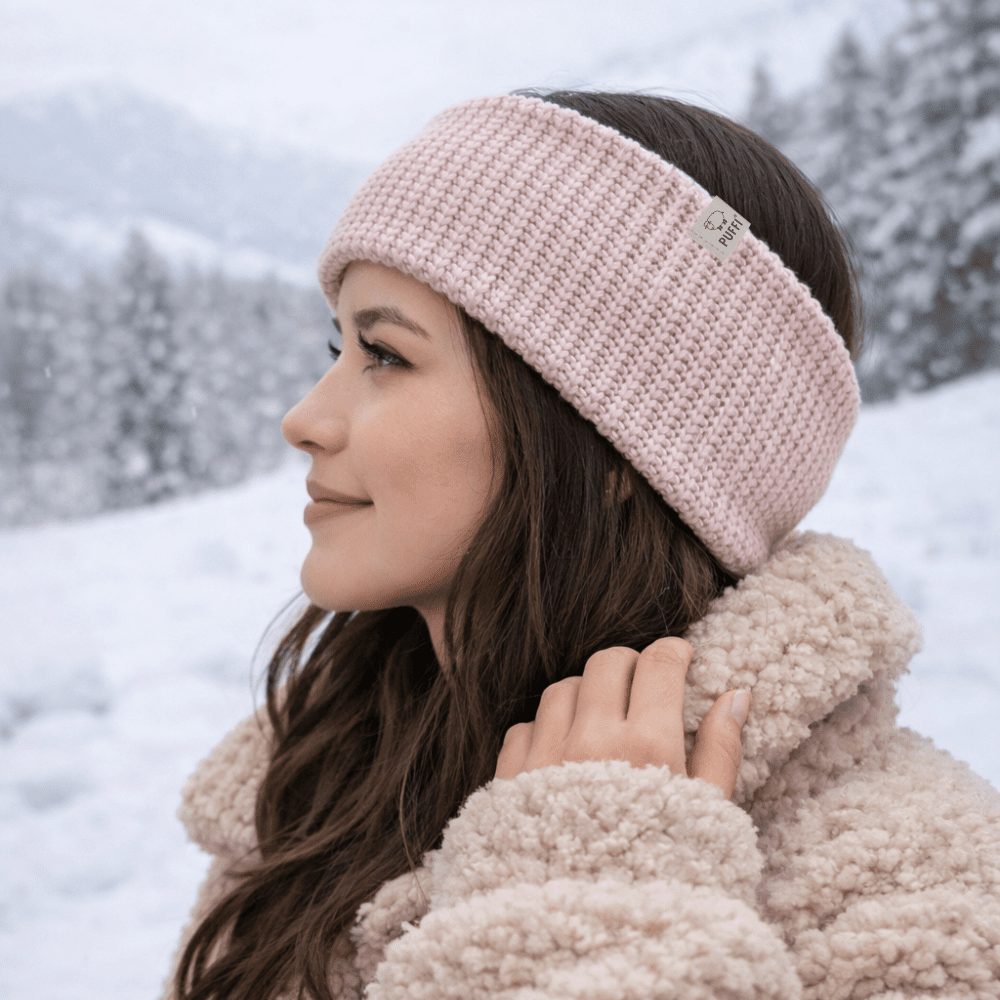 Zimski trak pleten podložen - BEŽ - PUFFI