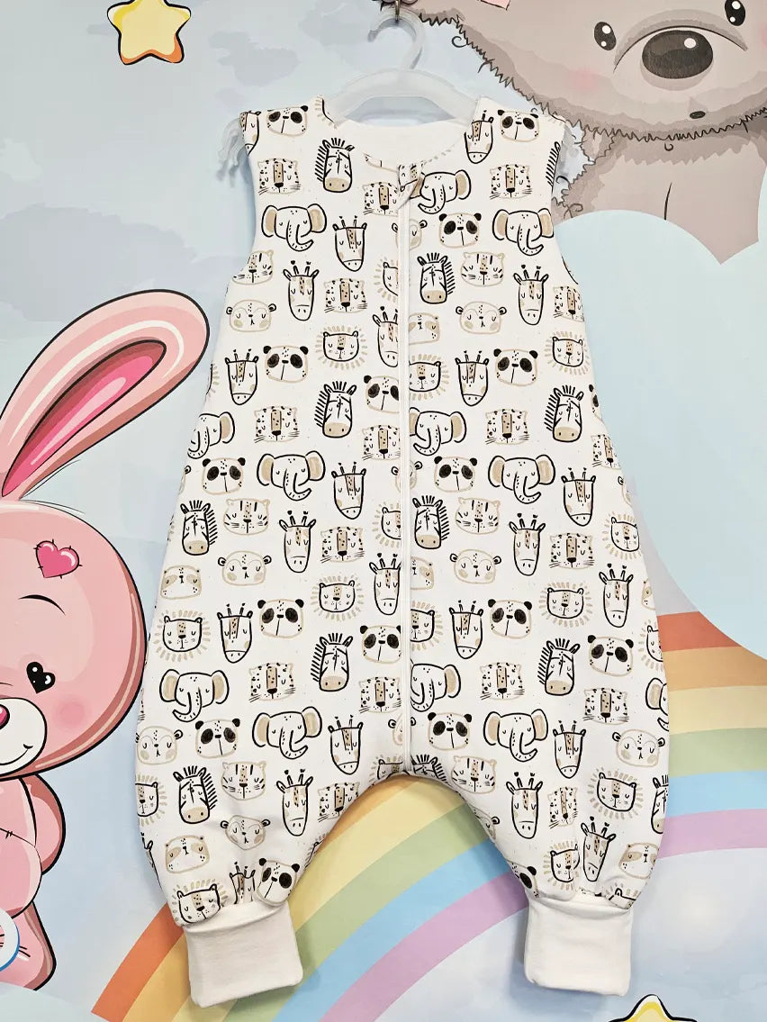 Thick Cotton Sleeping Bag with Legs and Filling - Black and White Safari Animals