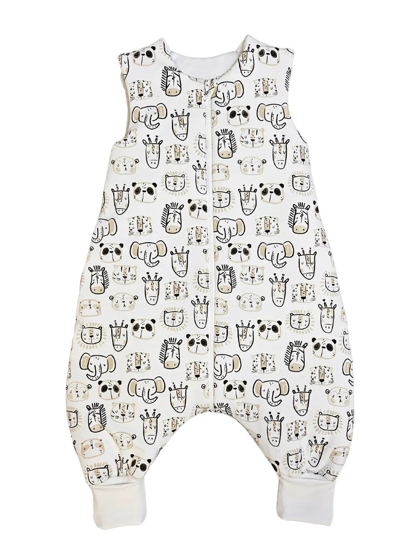 Thick Cotton Sleeping Bag with Legs and Filling - Black and White Safari Animals