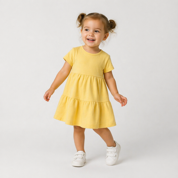 Cotton Short Sleeve Dress - Yellow