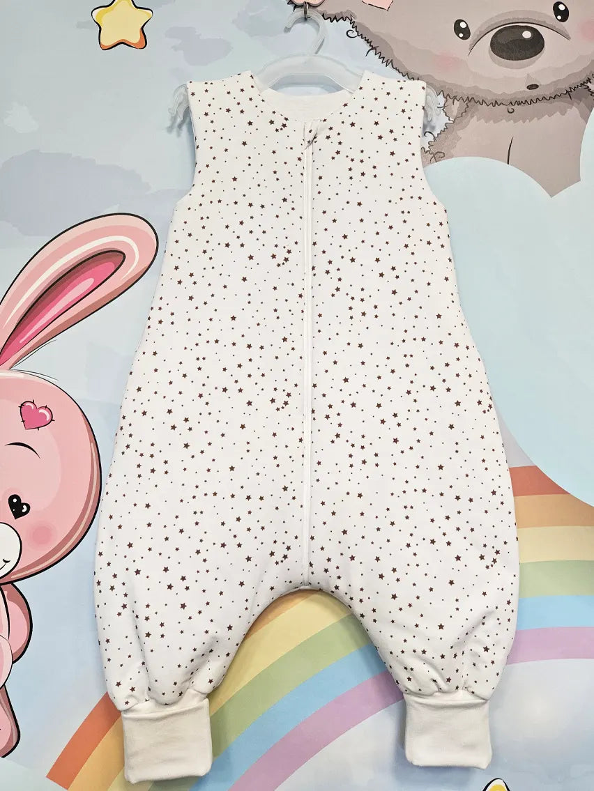 Thick cotton sleeping bag with legs and filling - Little brown stars